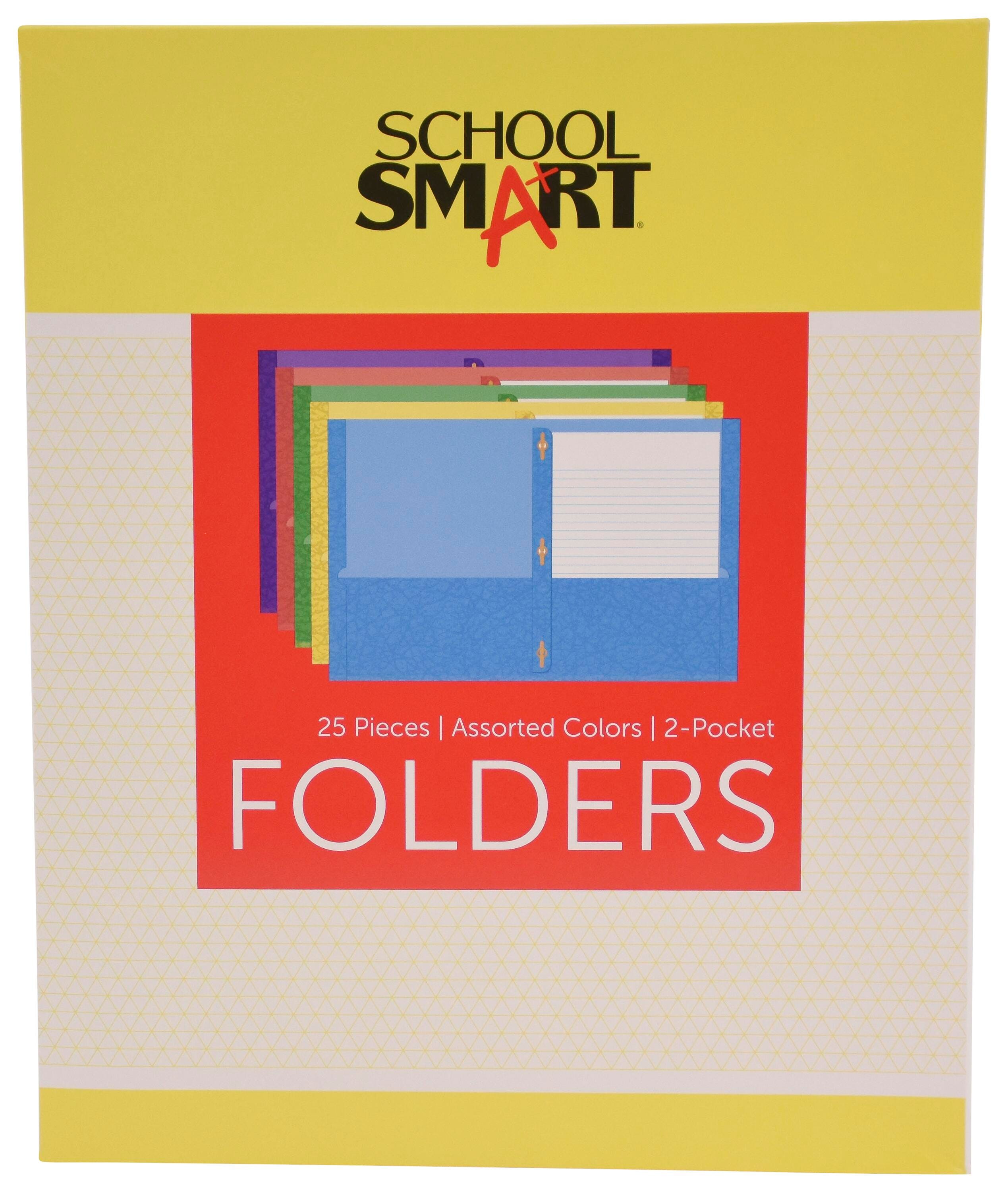 School Smart 2-Pocket Folders with Fasteners, Assorted Colors, Pack of 25 084901